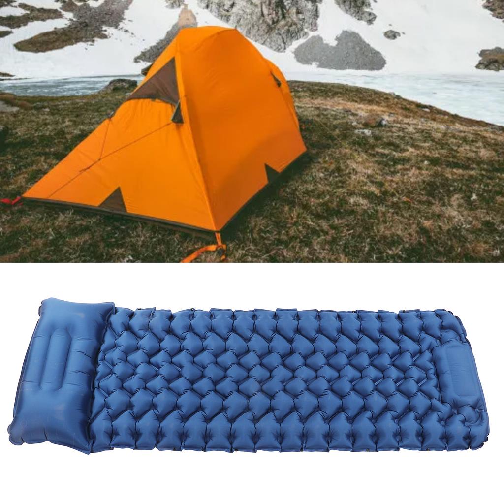 Saltea de dormit pentru camping Albastru marin Ușoară Rezistentă la umiditate Gonflabilă Saltea dublă Cu sac de depozitare pentru exterior