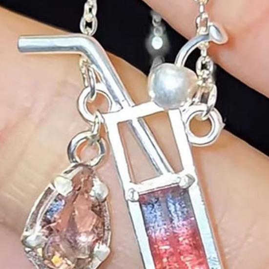 Women Necklace Cocktail Glass Shape Charm Necklace with Olivine Inlay Adjustable Length Weddings Parties