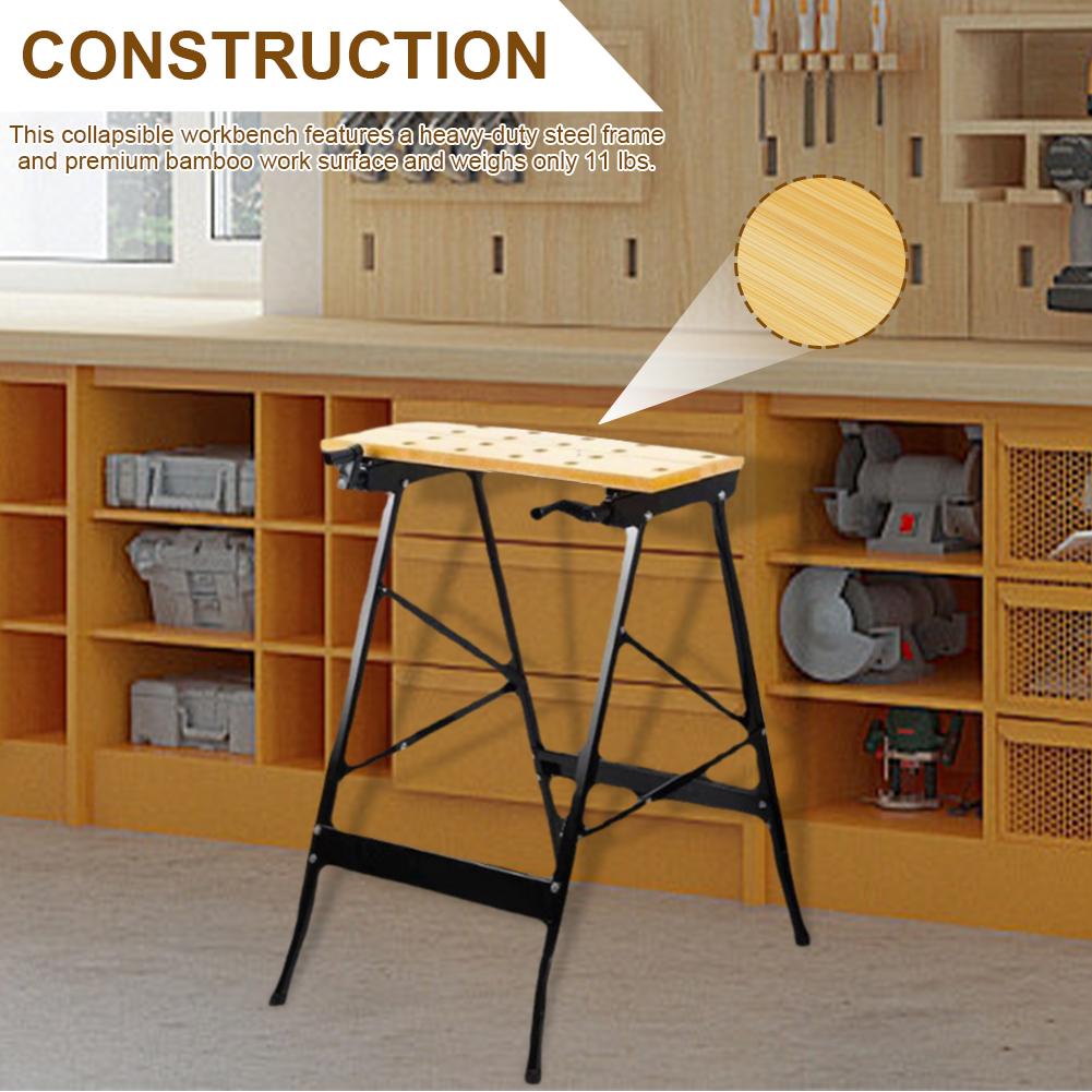 Portable Workbench Imprinted Ruler and Protractor Scale, Folding Sawhorse/Worktable and 4 Bench Dogs for Woodworking Projects