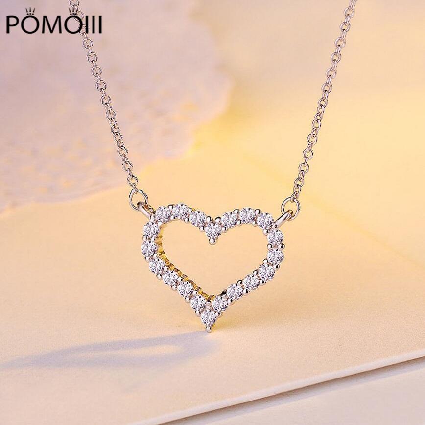925 Sterling Silber Dazzling Zirkon Liebe Herz Form Anhänger Halsketten Für Frauen Valentinstag Geschenk Schmuck S-N57