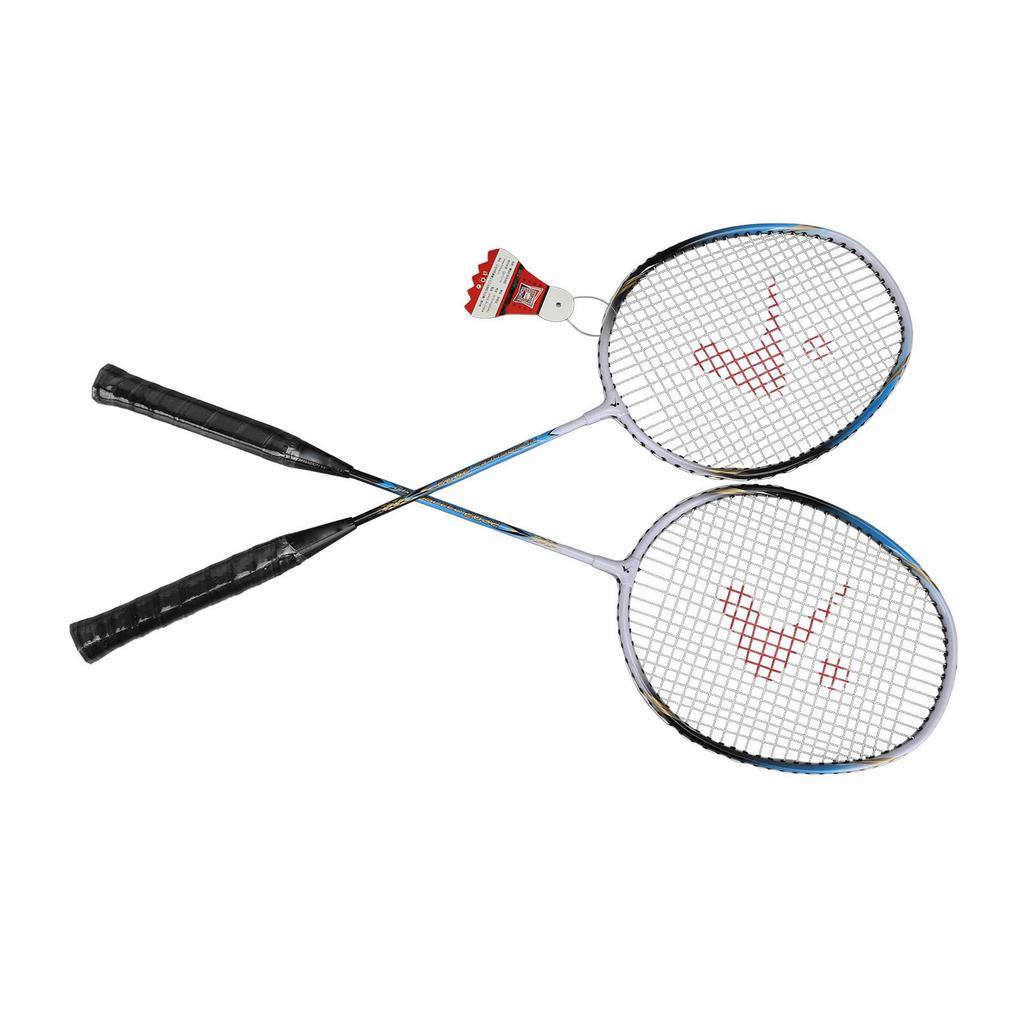 1 Pair Blue Badminton Racket Set Aluminum Alloy Comfortable Hand Grip Non Slip Badminton Racquet Kit