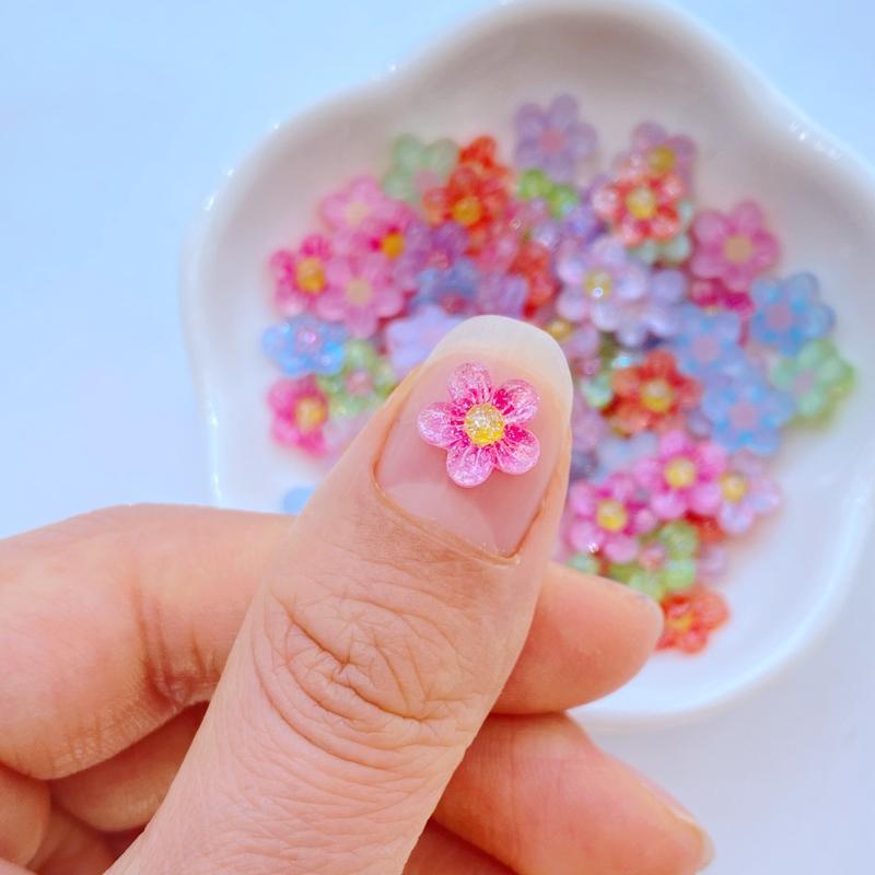 50Pcs New Cute Resin 9mm Mini Flower Series Flat Back Fit Phone Deco Parts Embellishments For Hair Bows Accessories