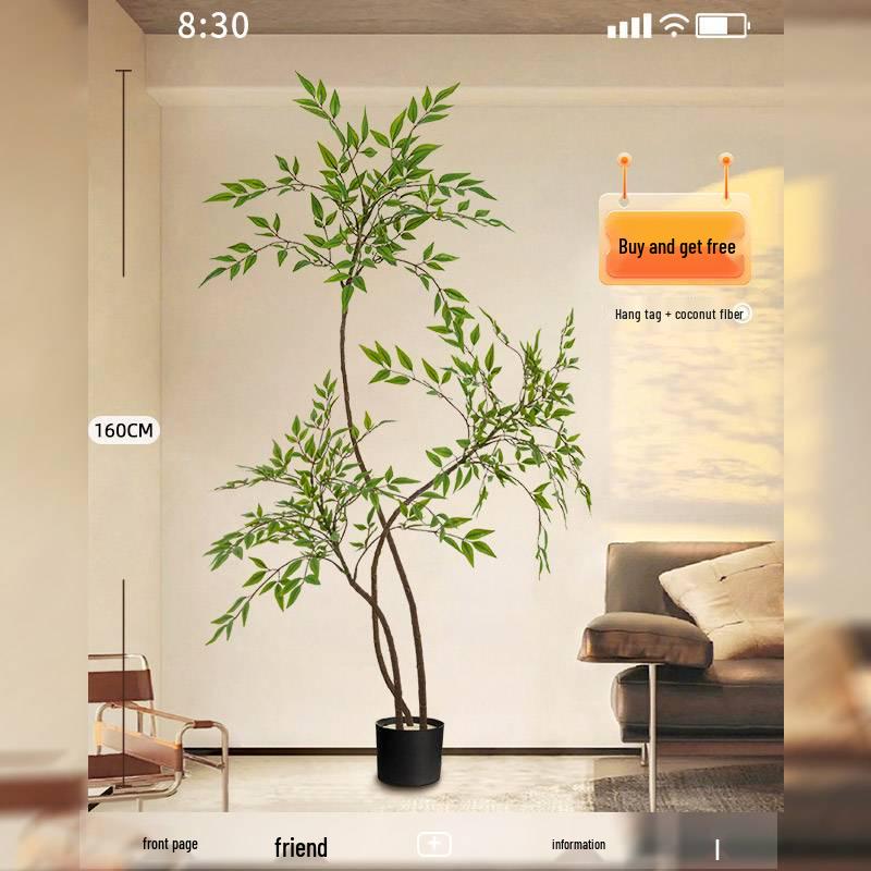 Large Indoor Potted Nandina Domestica Faux Plant - Luxury Green Décor for Living Room