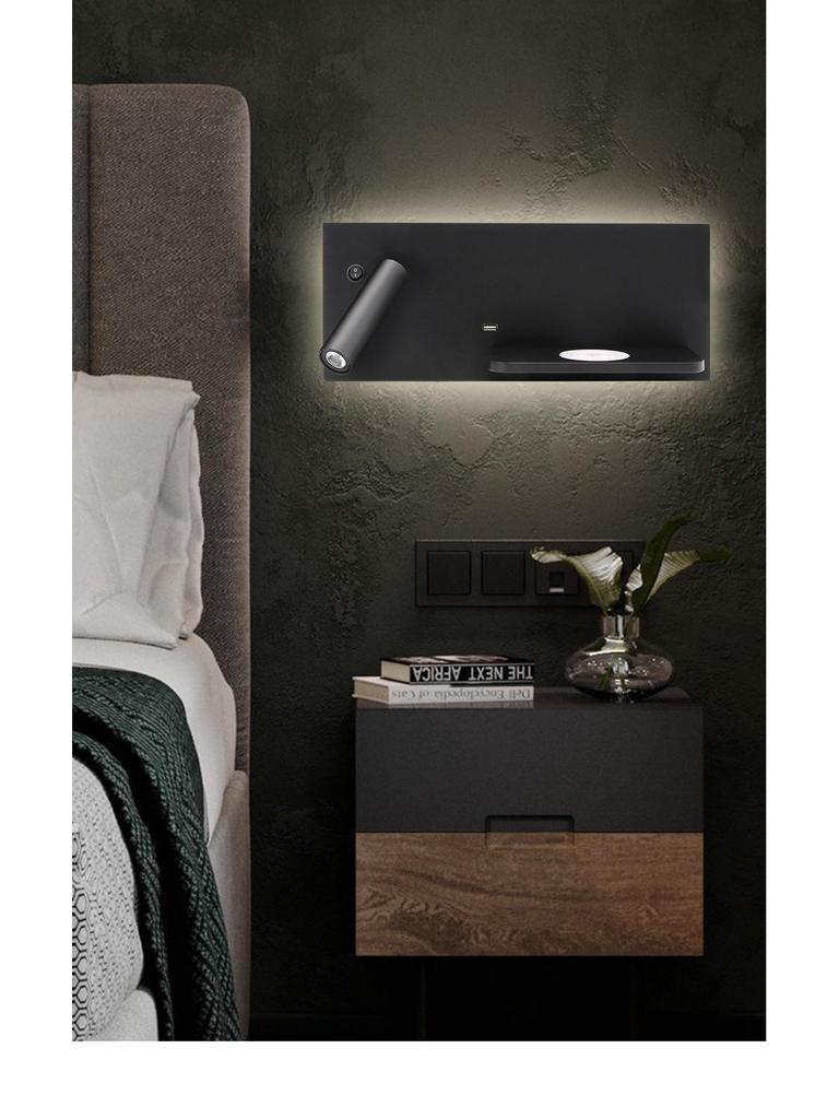 Minimalist LED Bedside Wall Light with Wireless Charger & USB Reading Light