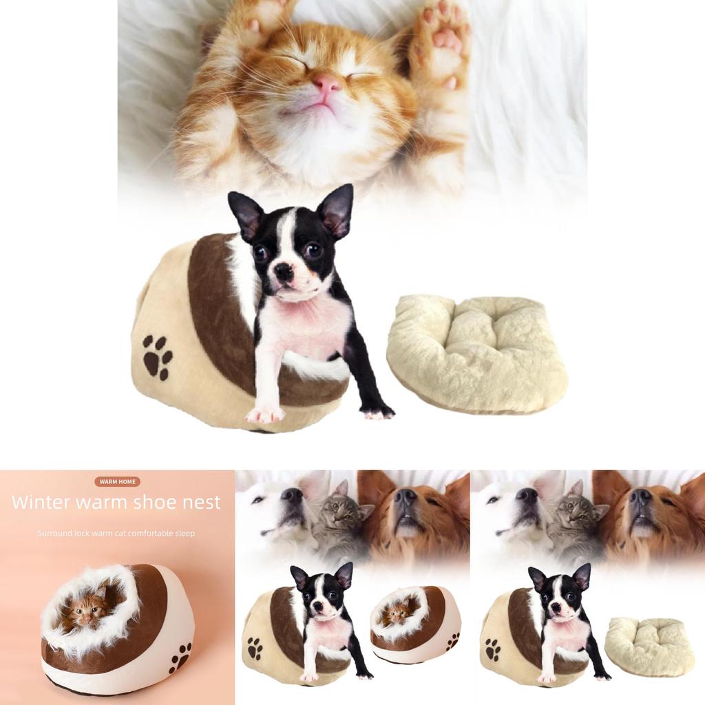 Cozy And Washable Cat Bed With Semi Enclosed Design For All Seasons In Brown And Gray