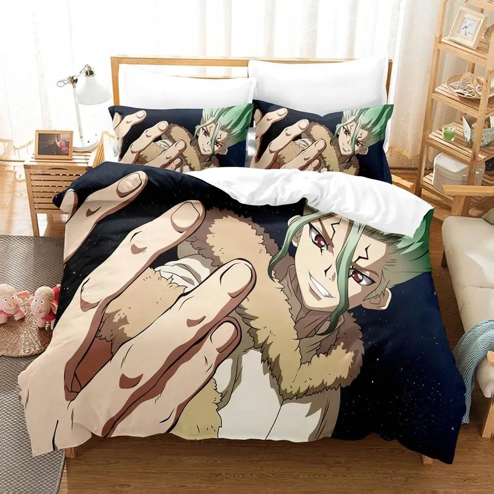 3D Printed Dr.Stone Senku Bedding Set Boys Girls Twin Queen Size Duvet Cover Pillowcase Bed Boys Adult Home Textileextile