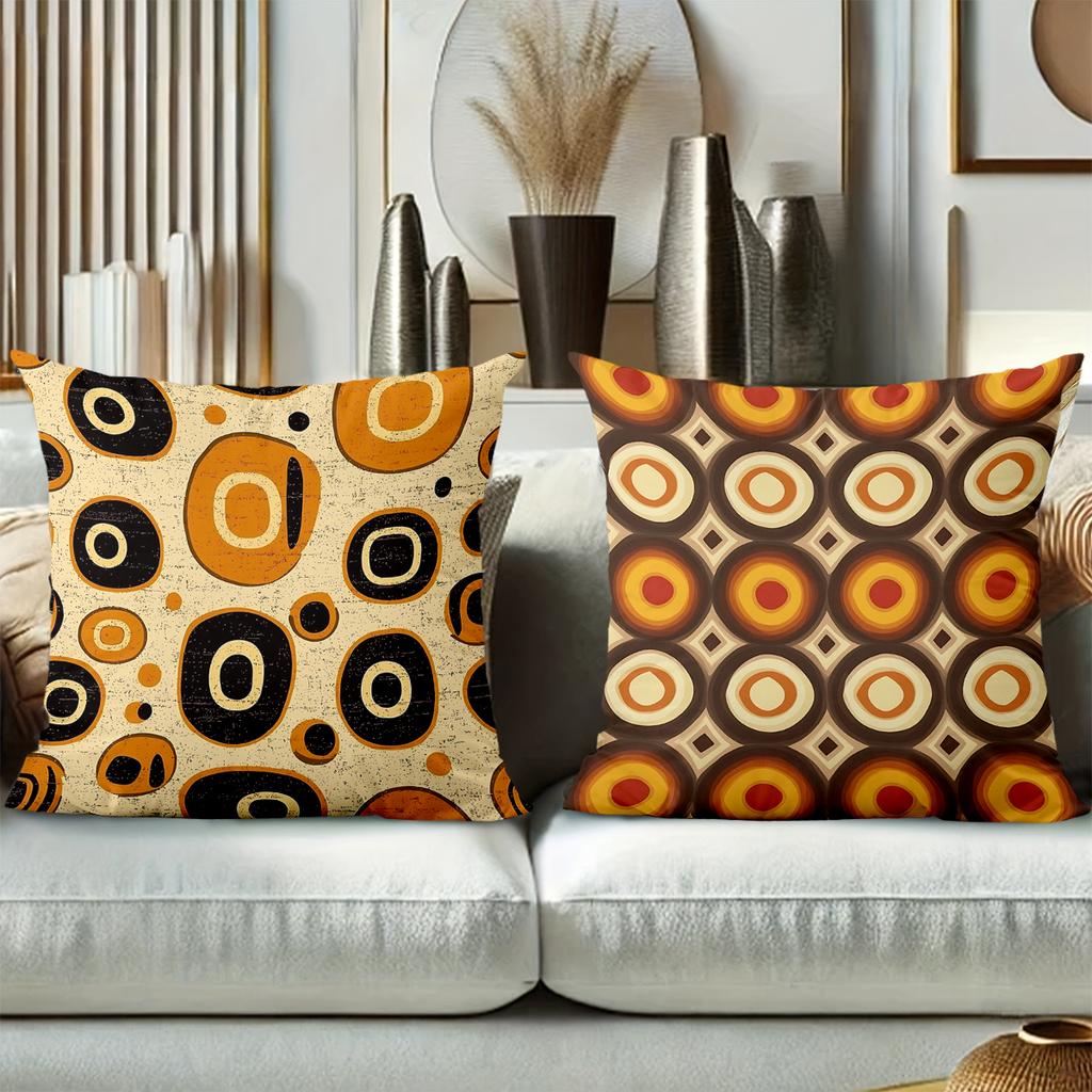 Retro Patterned Cushions With Orange Brown Circles Polyester pillowcase, sofa decorative cushion cov Headboard Pillow