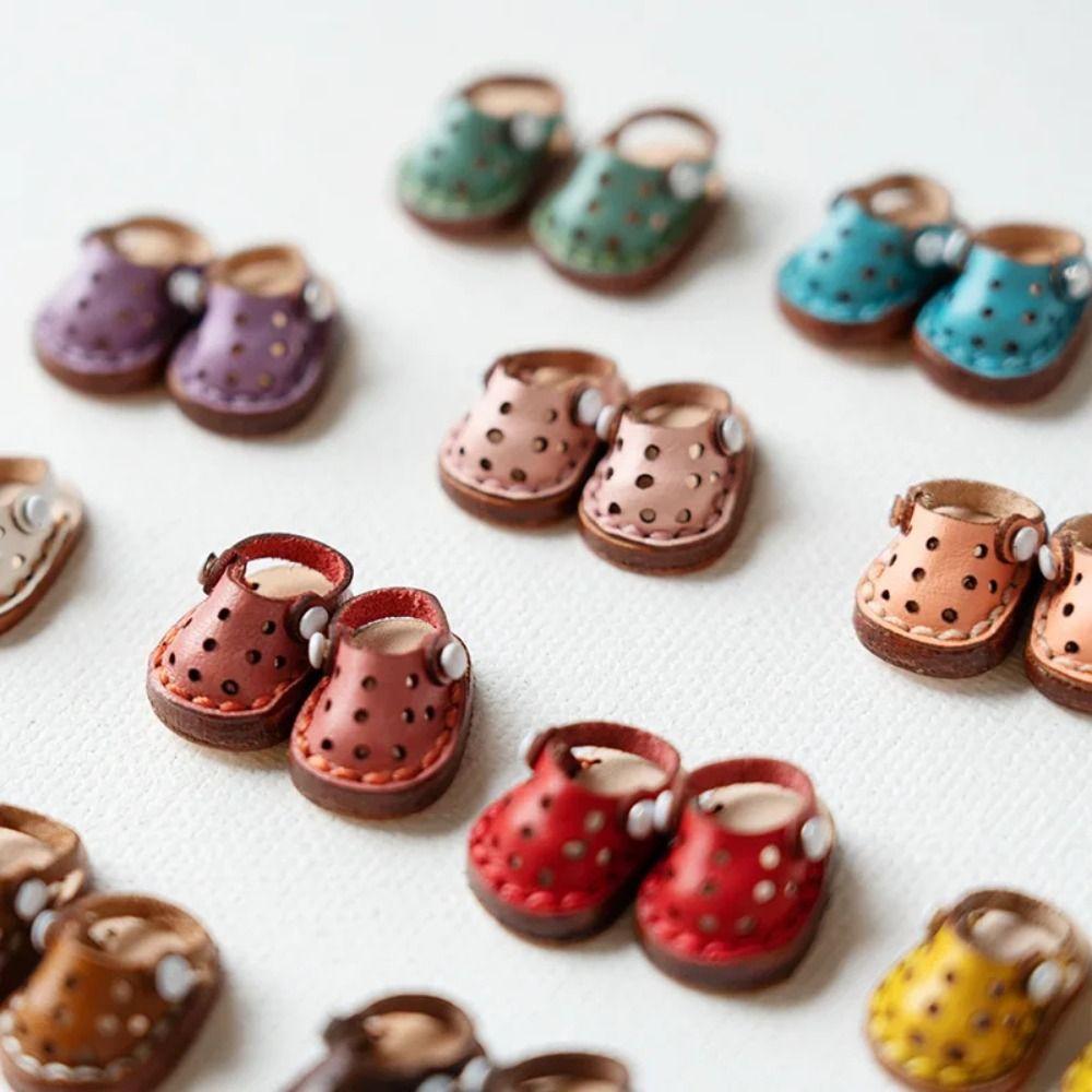1Pair Sandal Ob11 Handmade Shoes Cowhide Dress Up Casual Hole Doll Shoes Cute Mini Sandals Holala Boots Birthday Gift