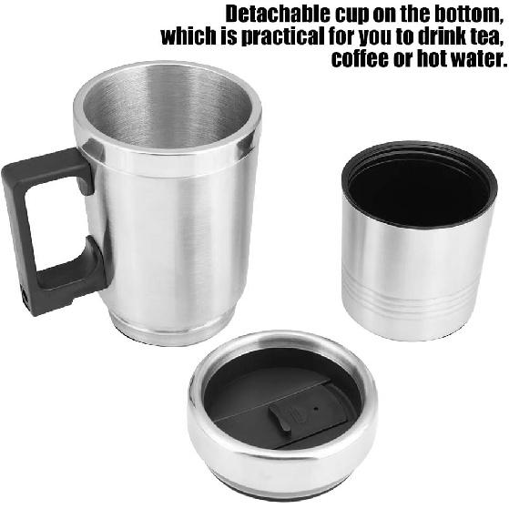 Qiilu Heated Travel Mug 12V Electric Car Kettle Boiler Stainless Steel Heating Cup Coffee Tea Warmer Cup 350ML+150ML