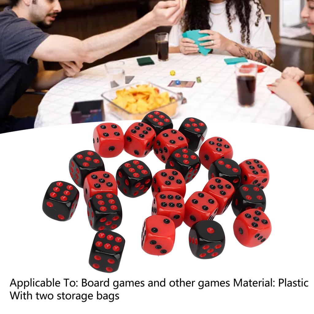 48PCS 6 Sided Dices Black and Red Plastic Waterproof Table Game Dice Set for Party Bars Club