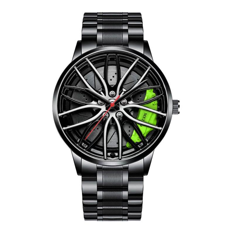 Trendy Men's Sports Car Wheel Hub Design Watch with 3D Racing Elements
