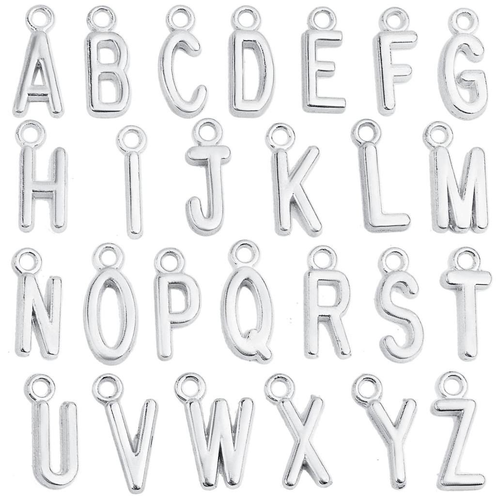 26pcs Charms Alphabet MIxed A- Z Letters Antique Silver Color Pendants Making DIY Handmade Necklace Earrings Finding Jewelry