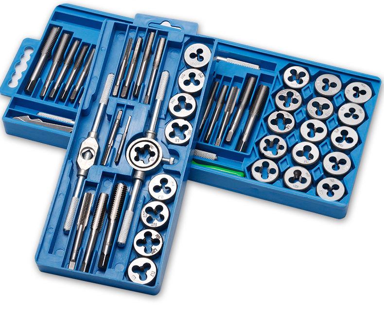 Hand Threading Tap & Die Set with Tapping Drill Bit and Wrench