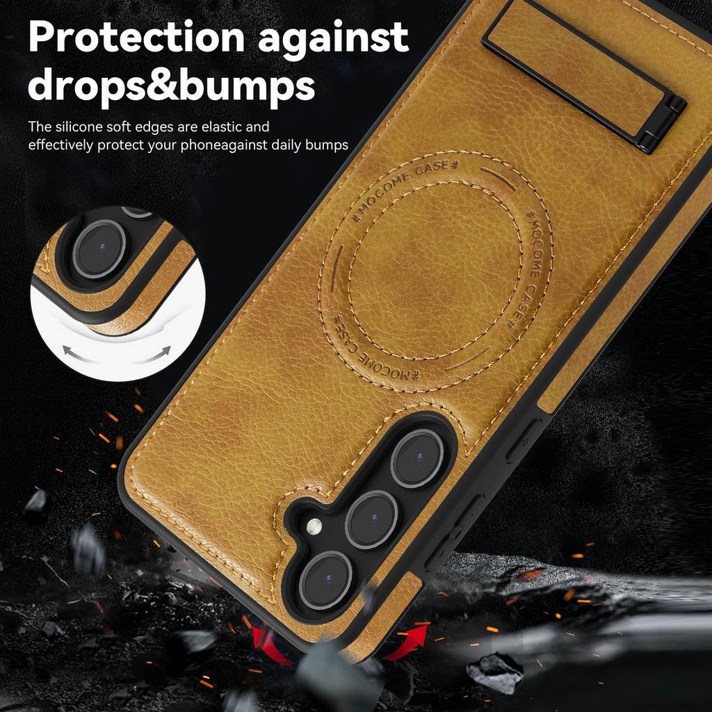 For Samsung Galaxy S25+ Case Compatible with MagSafe Kickstand Leather Phone Back Cover