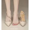 Women's Summer 2025 Studded Peep-Toe Stiletto Heels - Soft Leather, Nude