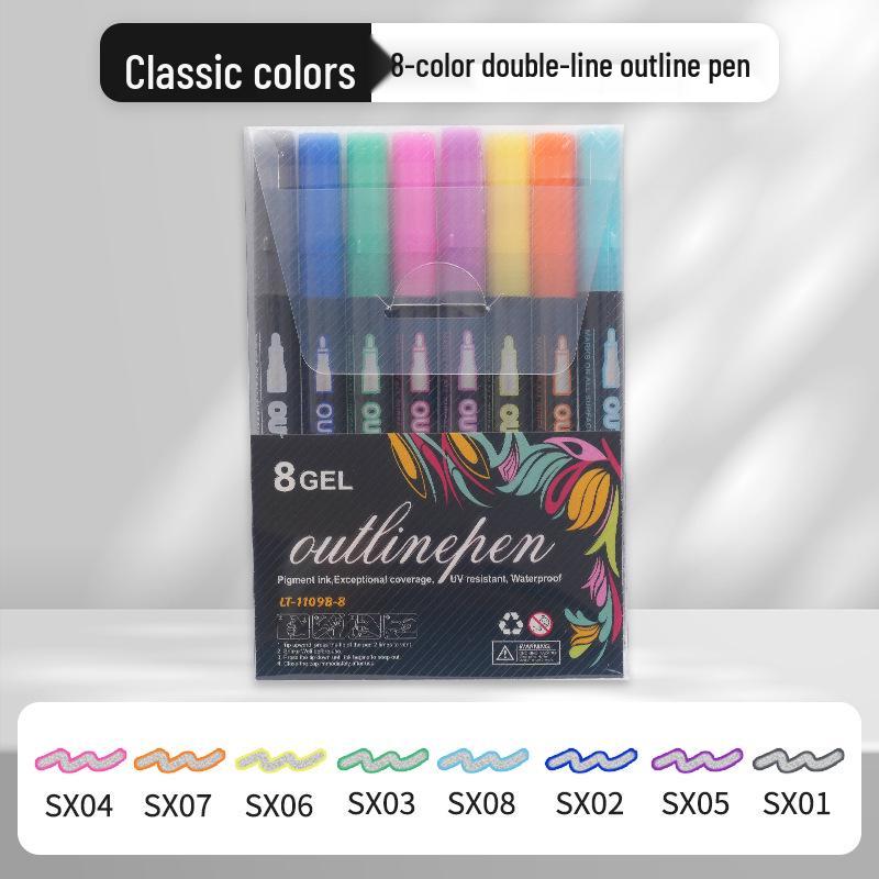 48-Color Fluorescent Dual-Line Metallic Outline Pen Set