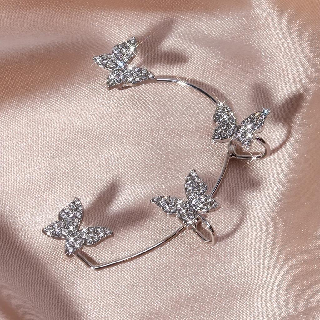 1Pc Single French-style Sparkling Butterfly Left Ear Cuff Luxury Butterfly Earrings Jewelry