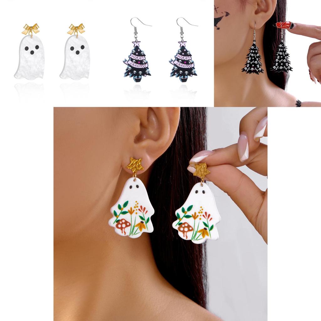 Aclylic Ghost Pendant Earrings With Cartoon Design For Fashion Women