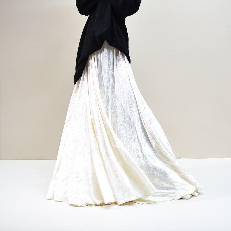 

2026 Spring Retro Diamond Velvet High Waist Slimming A-line Midi Skirt with Gold Thread 90CM бежевый