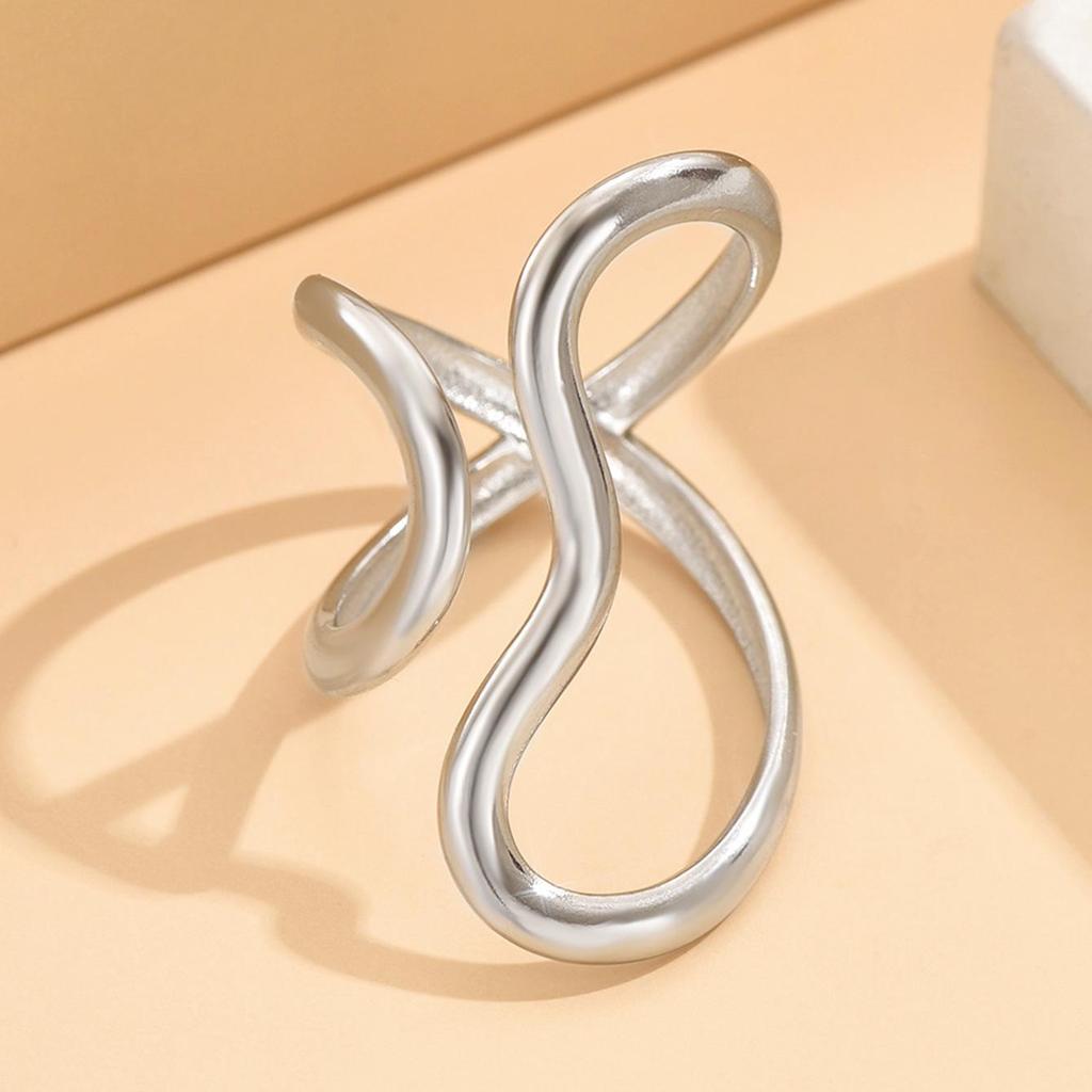 Women's Minimalist Stainless Steel Open Ring with Irregular Lines - European & American Style Stackable Index Finger Accessory