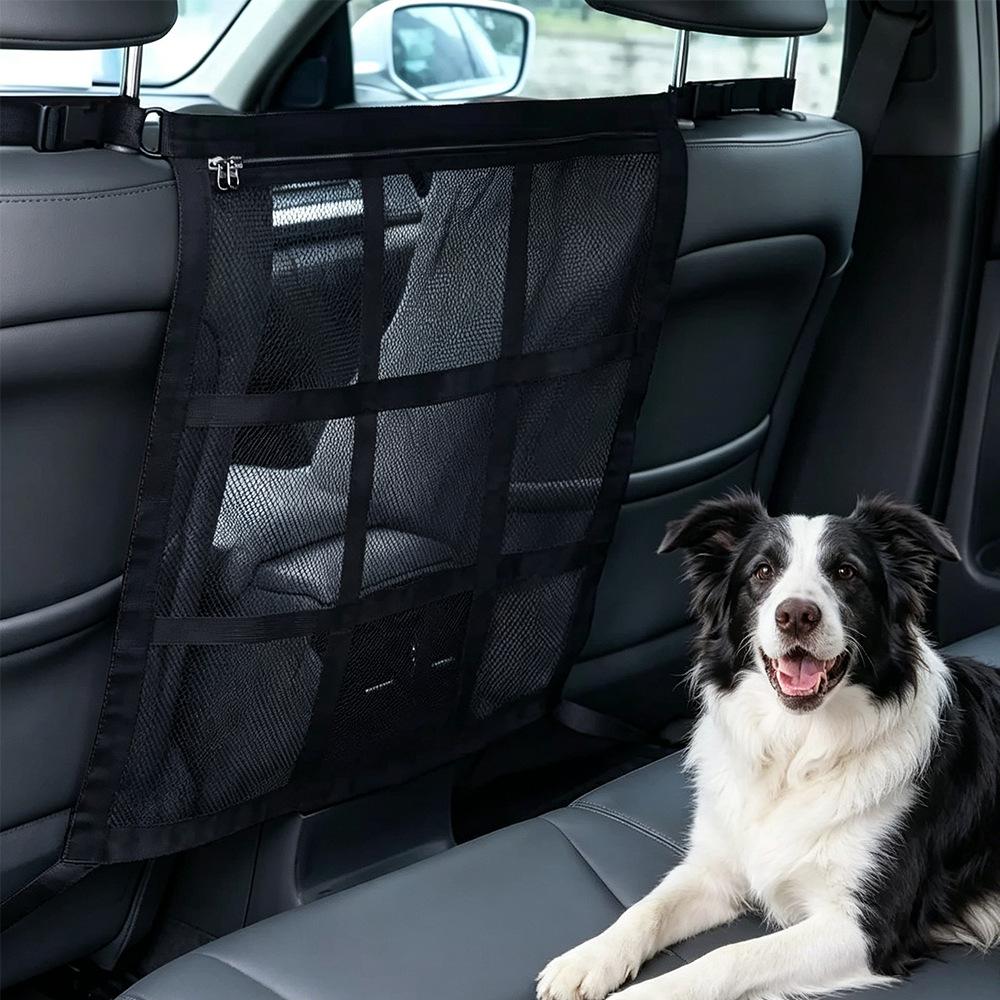 Adjustable Pet Barrier Net for Car Travel - Dog Safety Partition and Storage Mesh Bag