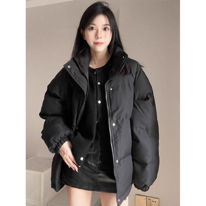 

2024 Женская утолщенная хлопковая куртка - Осень/Зима, воротник-стойка, свободное пальто средней длины XL