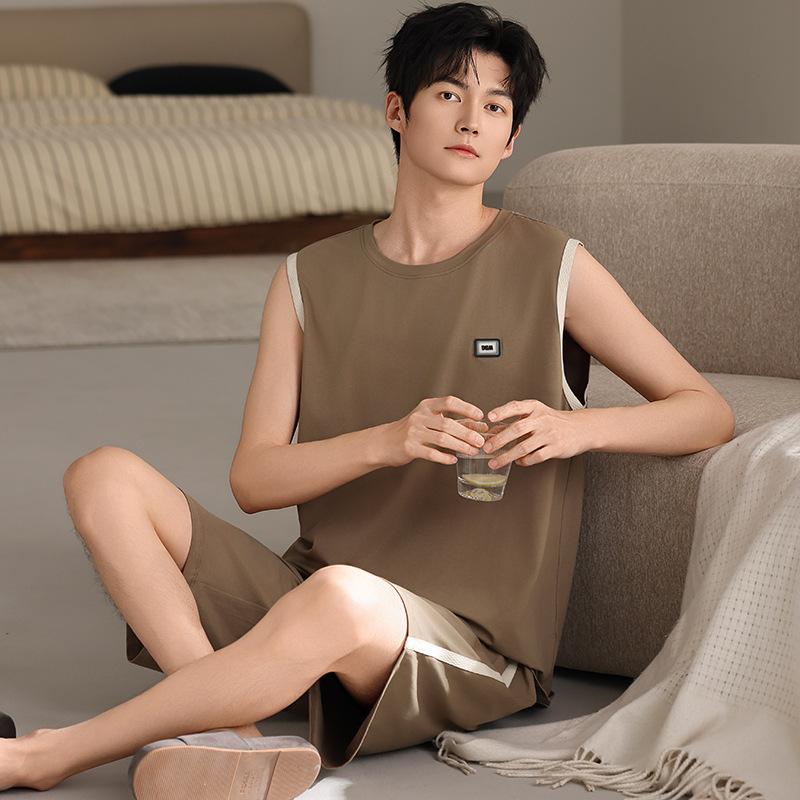 Men's pajamas summer thin cotton vest shorts cool summer men's casual can wear large size loungewear