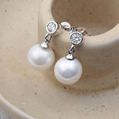 [Aslit] Pearl Drop Earrings Silver 925 Wedding Bridal Cubic Silver Needle