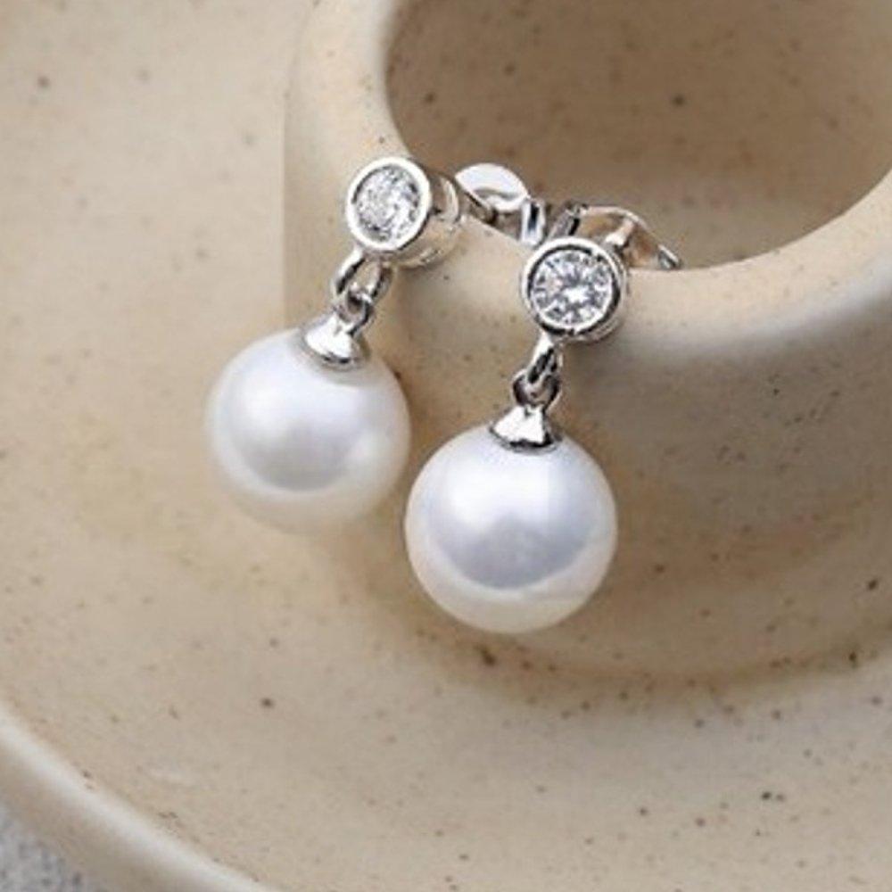 [Aslit] Pearl Drop Earrings Silver 925 Wedding Bridal Cubic Silver Needle