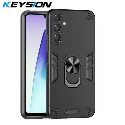 KEYSION Stoßfeste Panzerhülle für Samsung A17 5G Weiches Silikon+PC Metallringständer Handy-Rückabdeckung für Galaxy A17 5G