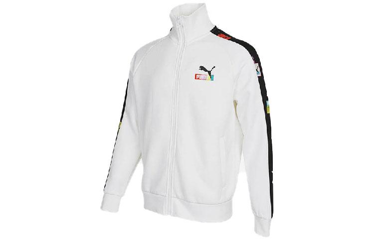 Puma Men s Side Logo Stand Collar Sport Jacket White 535128-02 S