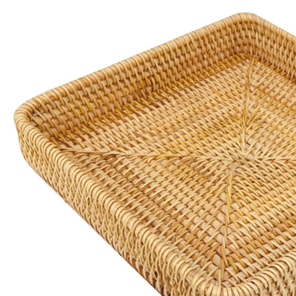 Rattan Tray Tabletop Organization Hand Woven Snack Storage Basket Multifunctional Serving Tray M