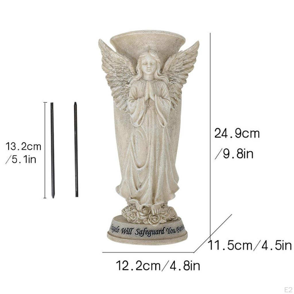 Angel Pray Flower Vase, Grave Vase for Loss of Loved, Decorative, with Ground Spikes Cemetery