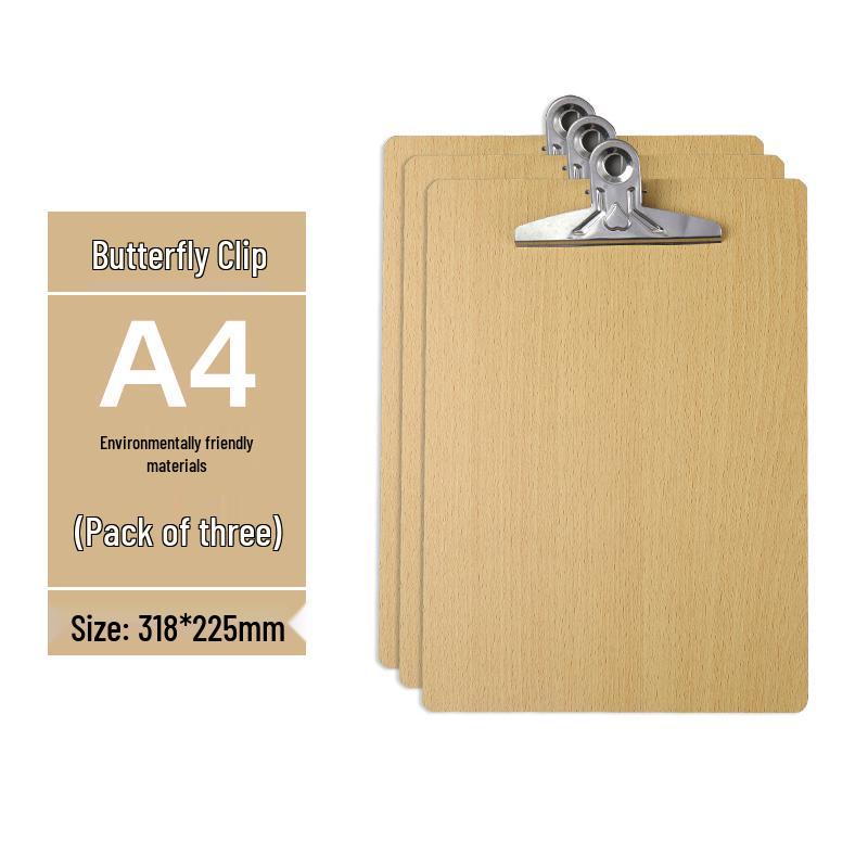 Zestaw 5 drewnianych podkładek z uchwytem na długopis, blokiem do pisania A4/A5 i teczką 16K - idealny do przyjmowania zamówień w restauracji i robienia notatek.