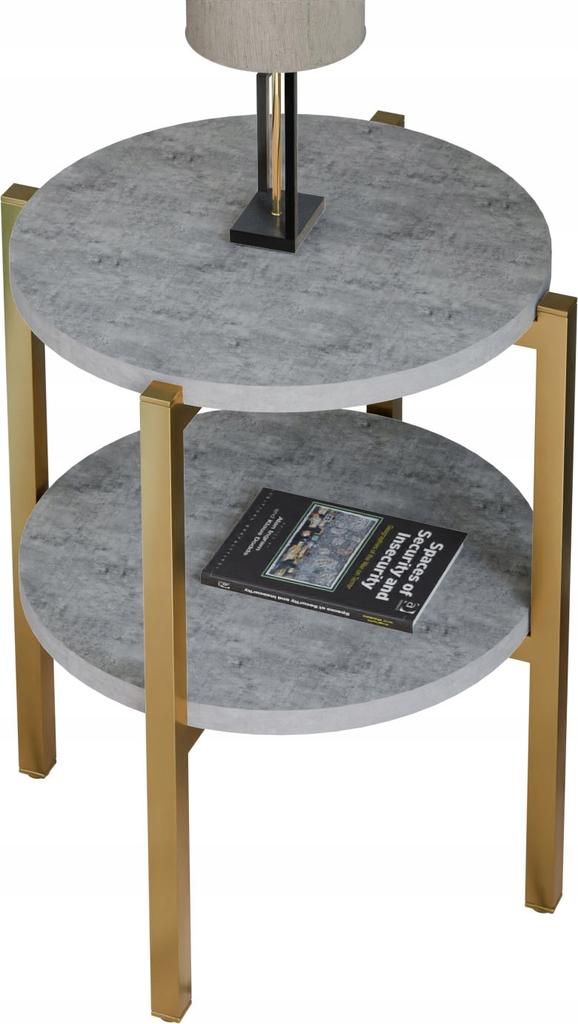 Modern Round Bedside Table With Shelf 35X35X46 Cm Metal Gold