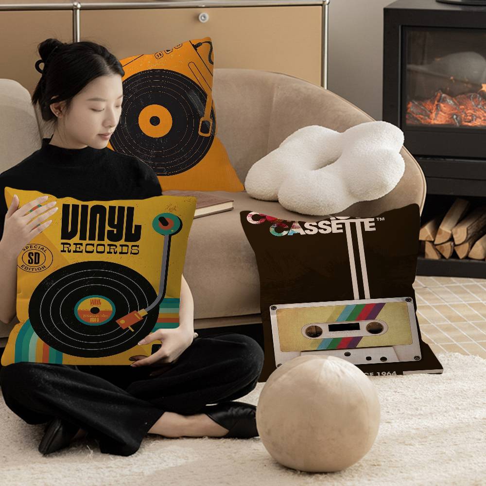 Mid Century Retro Vinyl Records Cushion Cover Car Throw Pillow Case For Sofa Car Christmas Gift 40x40cm 45x45cm