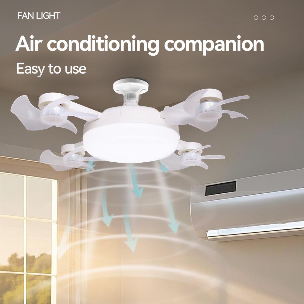 Modern E27 LED Ceiling Fan Light Remote Control Foldable Multi Head Invisible Fan Lamp 3 Speed Dimmable Low Noise Indoor