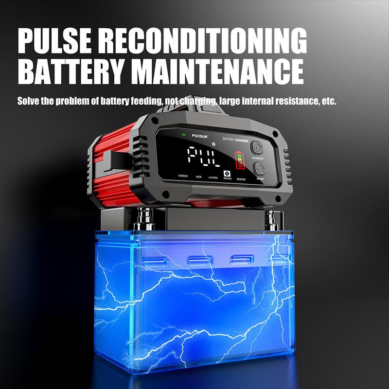 12V 24V FOXSUR FPT-250 Car Battery Charger For Car Motorcycle Truck High-Power Booster Pulse Repair for Lead-Acid AGM LiFePo4