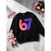 Kids Over 4Y Gradient 3D Bubble Number 67 Print Sweatshirt Unisex Boys Girls Glossy Pink Purple Digital Crewneck Sweat Top For 4-12 Years Old Children