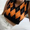 Holiday Autumn and Winter Personalized Fashion New Arrival Woolen Women's Clothing Sexy Plaid Color Contrast Short Sleeveless Vest Tops
