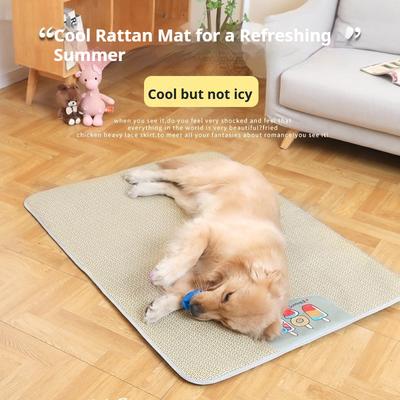 Breathable Rattan Pet Mat Summer Self Cooling Pad Ice Silk Feel Instant Cool Relief for Dogs Cats Indoor Outdoor Use