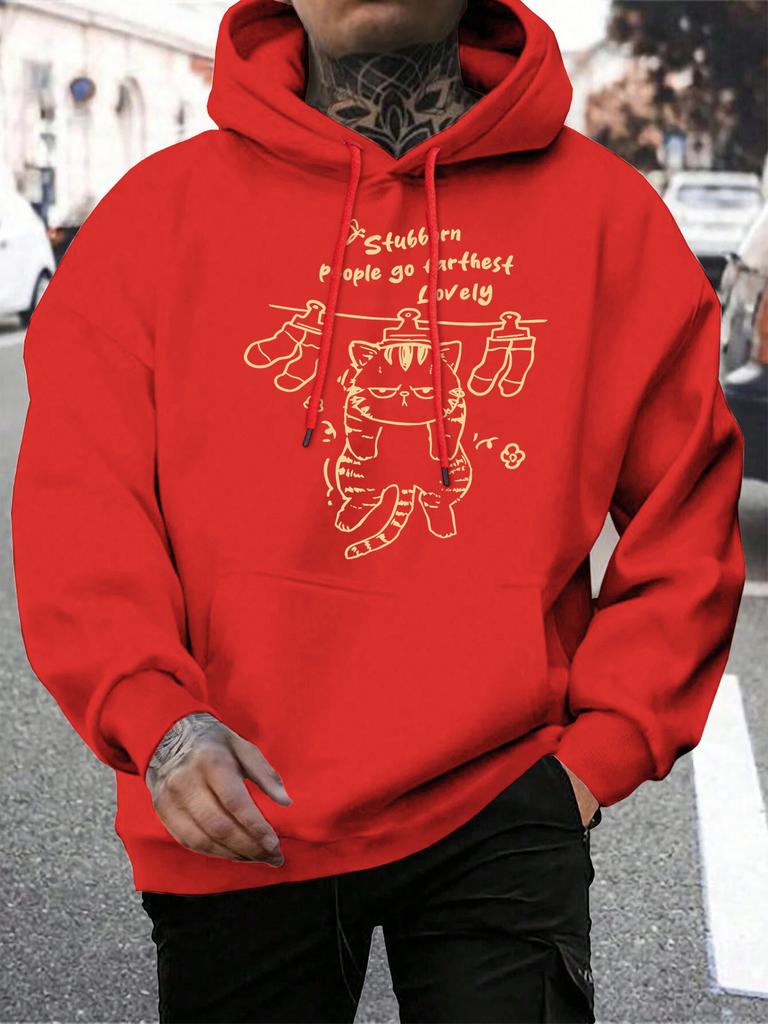 People Go Farthest Lovely Hanging Cat Design Men Hoody Hip Hop Casual Hoodie Loose All-Match Sportswear Street Fleece Hoodies