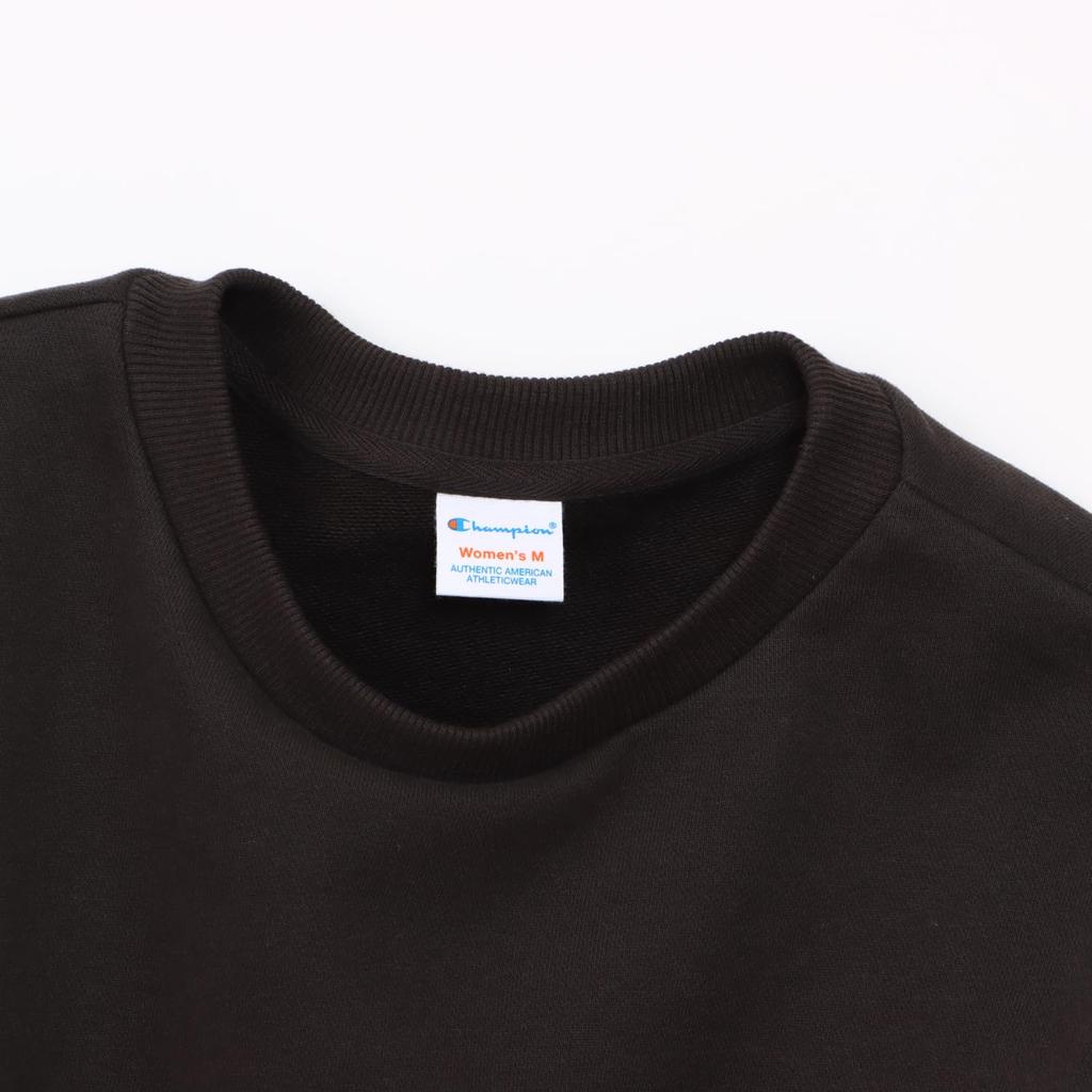Champion Basic Crew Neck Long Fleece with Embroidered Off Black Women's Sweatshirt, Sleeve, Trim, (CW-B002)