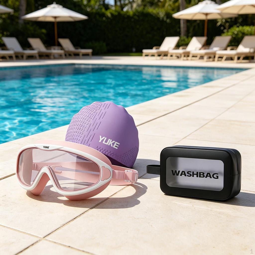 Swim Goggles and Cap Portable Clear View Glasses for Surfing Beach Pool