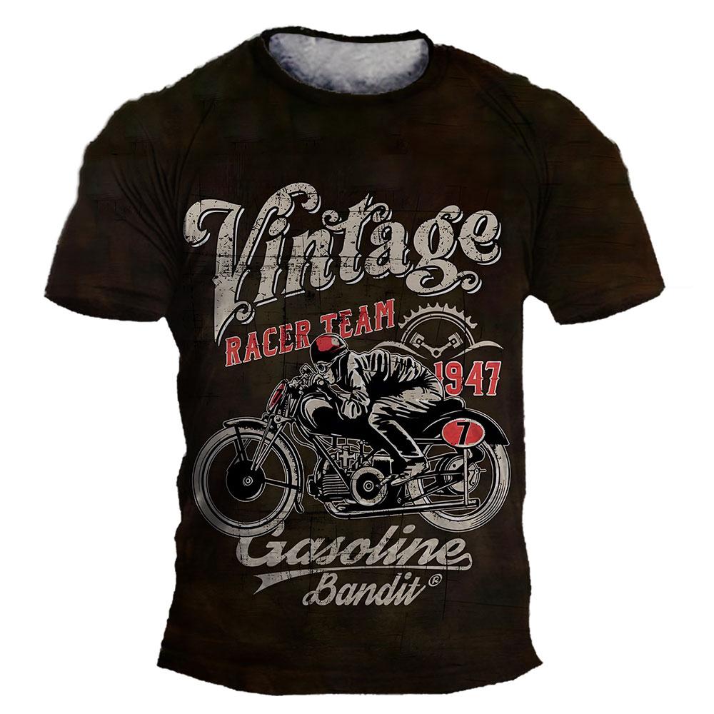 Vintage T-shirts For Male Streetwear Motorcycle Graphic Men's Short Sleeve Man Clothing Hip Hop T-shirt Loose Top Harajuku Tees