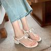 Yuanlitong summer new high-heeled sandals women wear versatile high-end camellia flat sandals women's fashion