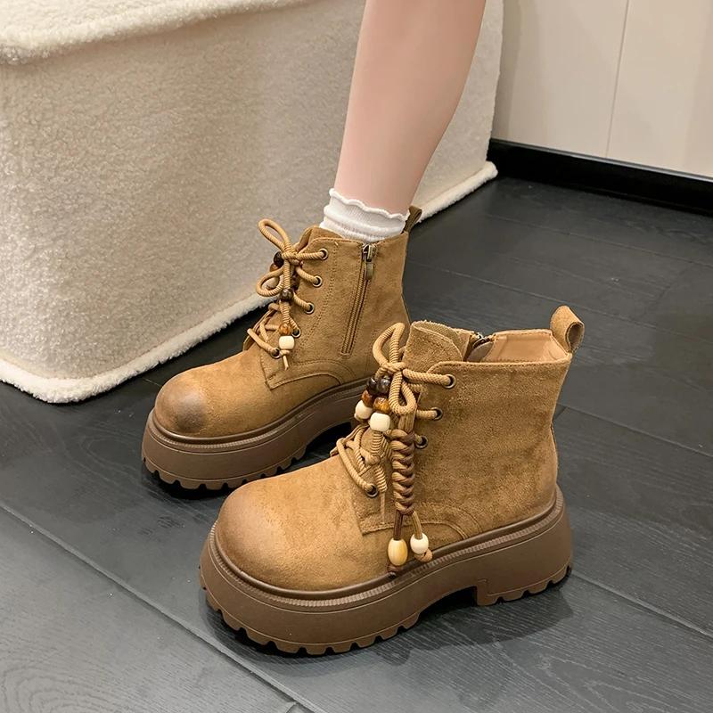 Modă 2025 Noi Cizme de Gleznă cu Platformă pentru Femei Designer cu Șireturi Pantofi Sport Iarnă Nouă Modă Brand Cizme de Damă Pantofi de Mers