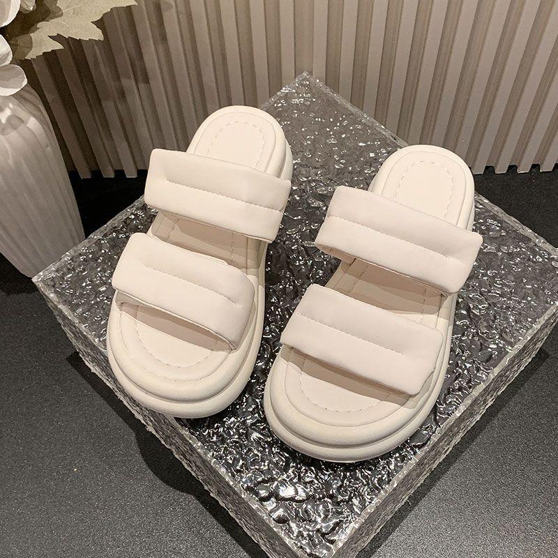 Muffin thick-soled cool slippers women's summer wear 2025 new Velcro beach sandals fashion and high-end one-word drag