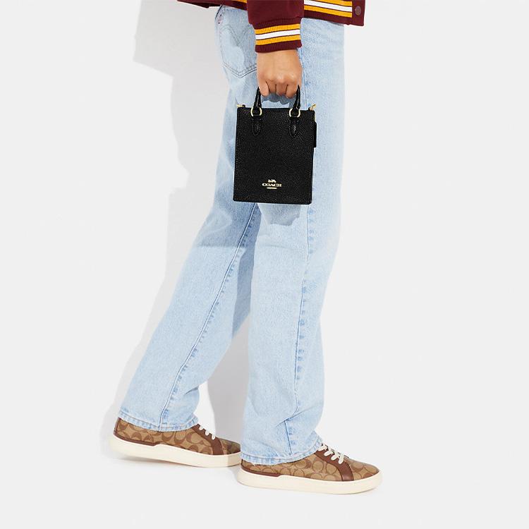 Coach N/S 14 Gold Letter Logo Hardware Pebble Leather Tote Shopping Bag Handbag Shoulder Bag Crossbody Bag Mini Women Tote Black CJ500-IMBLK