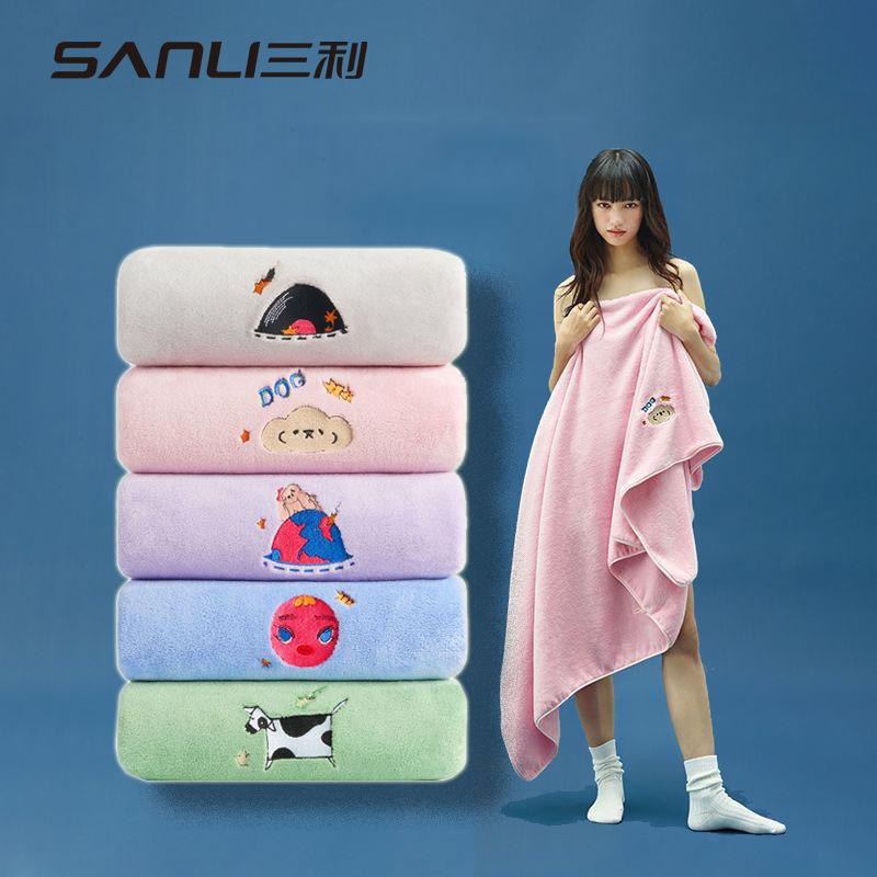 Towel Coral fleece 90 * 170 adult plain bath towel couple wrap bath towel cartoon embroidery